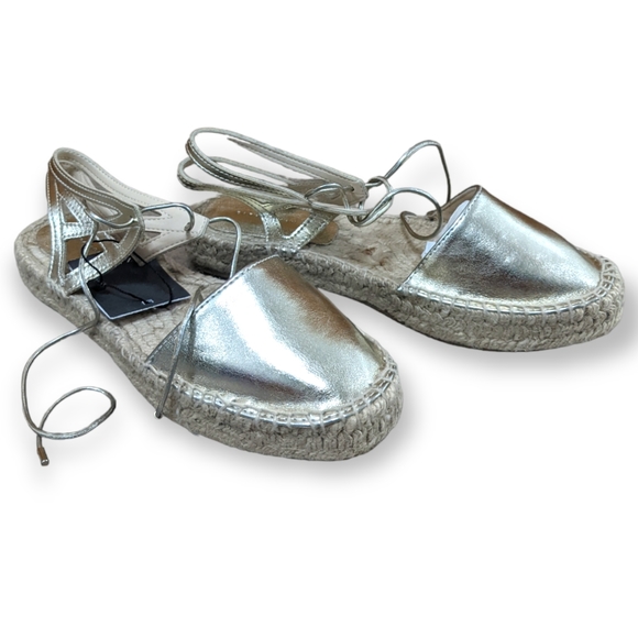 ZARA Basic Collection Gold Lace Up Espadrille, 6.5 - Picture 7 of 9